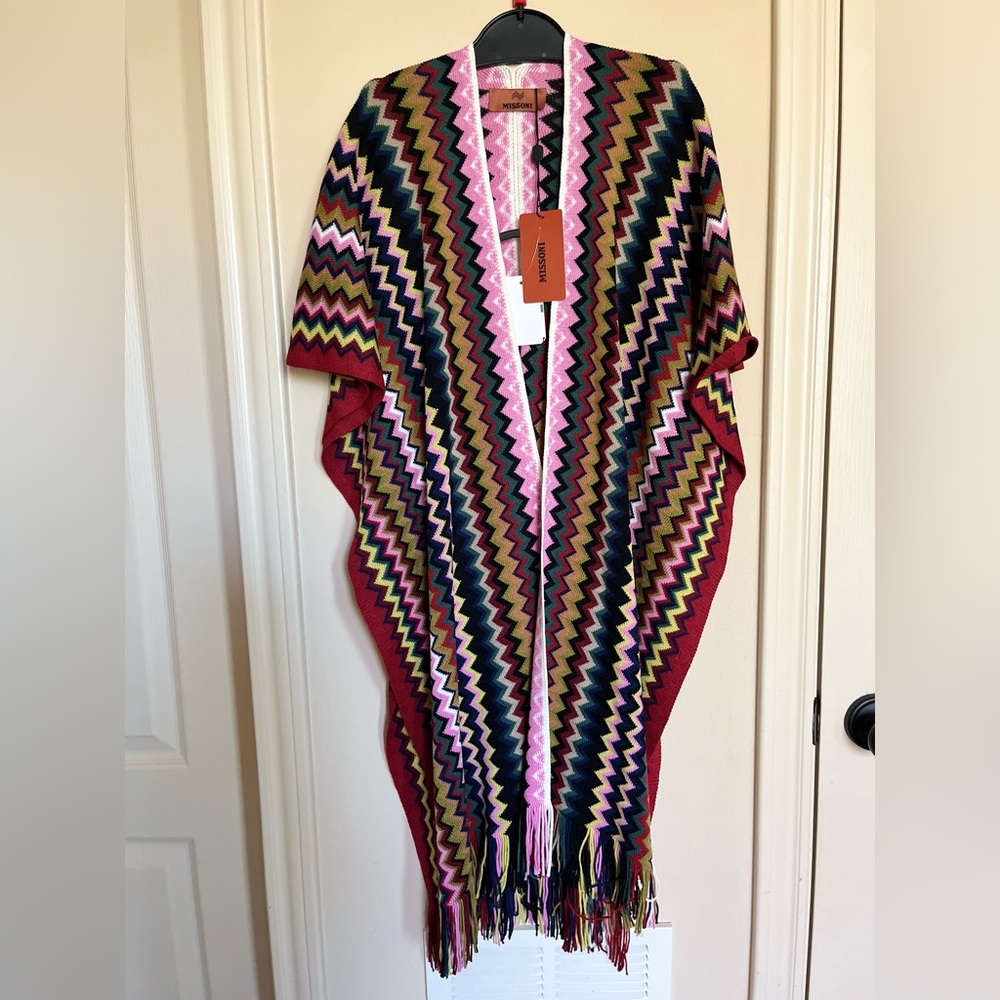 Missoni Chevron Print Wool Blend Ruana Outer Shawl Multi Color - Picture 4 of 5